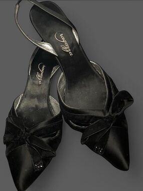 ❤️ Ragazza Vintage Black Satin Bow Slingback Heels 9.5